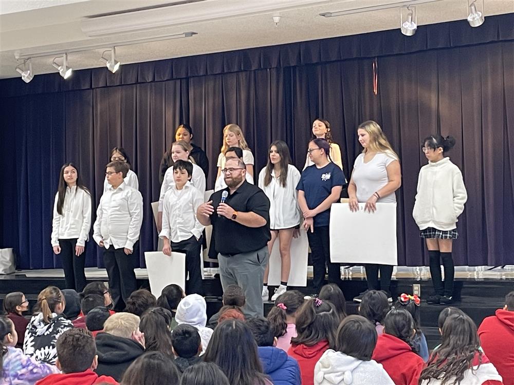 Willis Junior High visits Galveston fifth and sixth graders for an assembly.